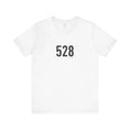 Charger l'image dans la visionneuse de la galerie, White t-shirt with black text '528' on a white background