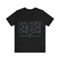 Cargar la imagen en la vista de la galería, Lovetuner Unisex One Love One World One Tone Black T-Shirt with 528 Hz Sound Design – Symbolizes Unity and Harmony in Comfort and Style

