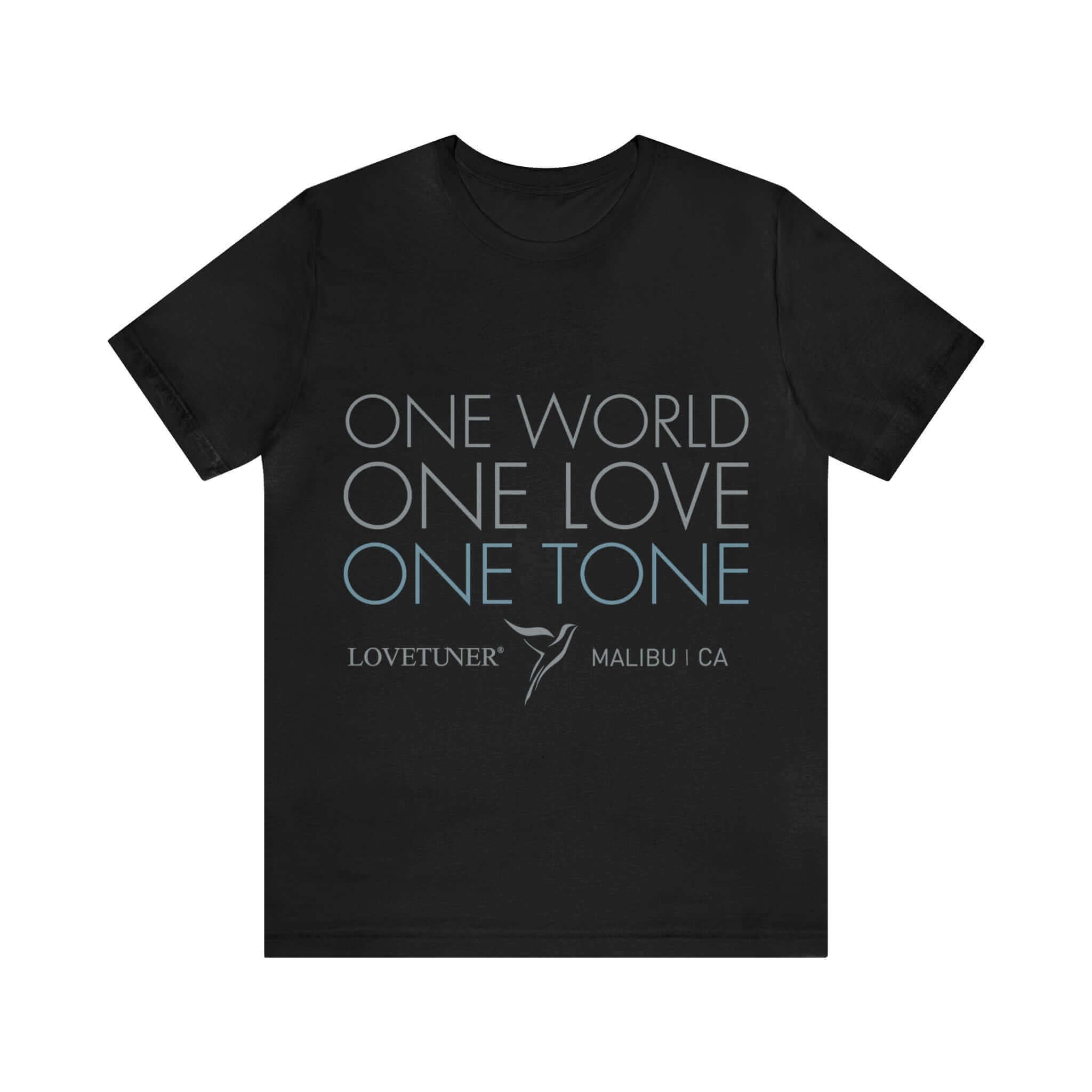 Lovetuner Unisex One Love One World One Tone Black T-Shirt with 528 Hz Sound Design – Symbolizes Unity and Harmony in Comfort and Style