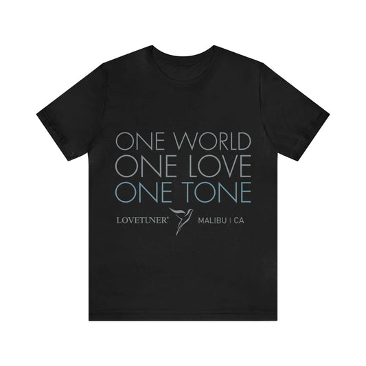 Lovetuner Unisex One Love One World One Tone Black T-Shirt with 528 Hz Sound Design – Symbolizes Unity and Harmony in Comfort and Style