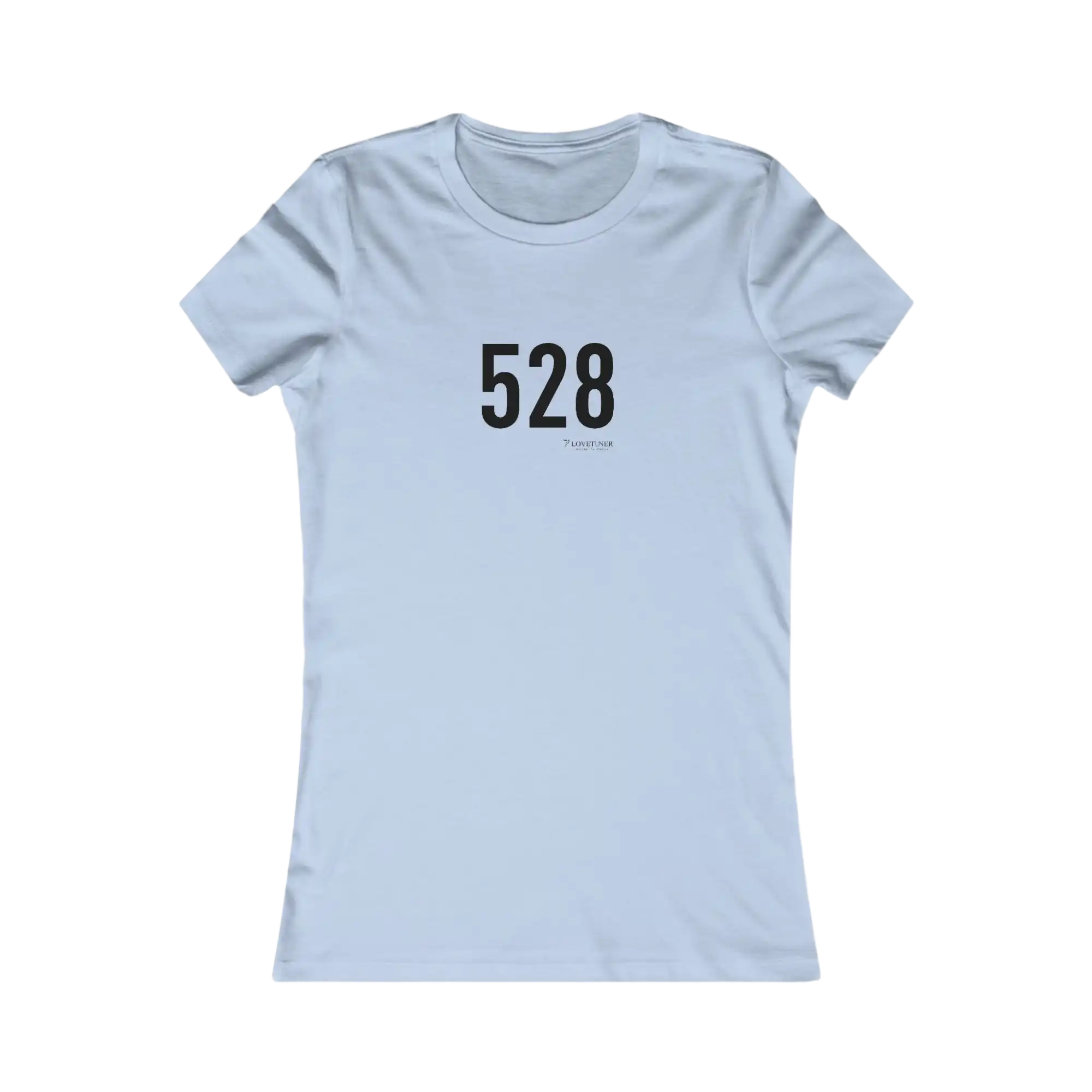 Light blue t-shirt with black text '528' on a white background
