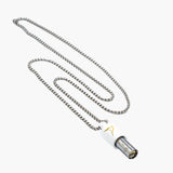 Lovetuner white 528Hz breathing device with Lovetuner logo on stainless steel box chain