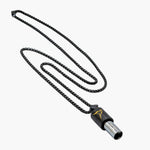 Lovetuner black 528Hz breathing necklace with Lovetuner logo on black stainless steel box chain