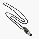 Lovetuner black 528Hz breathing necklace with Lovetuner logo on black stainless steel box chain