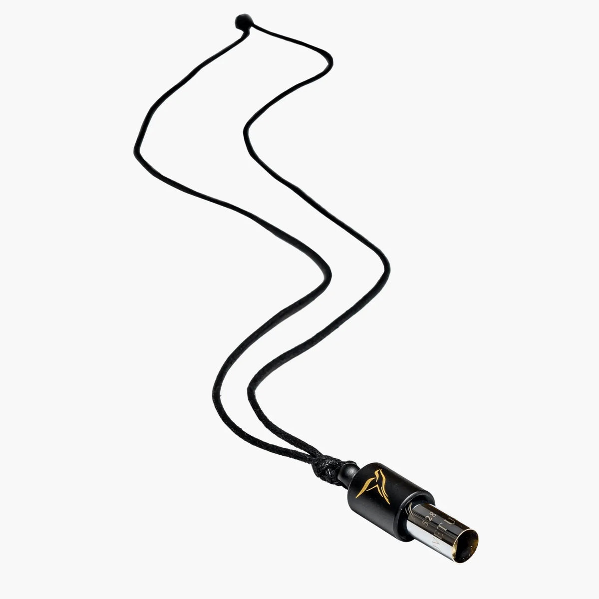 Lovetuner black 528Hz breathing necklace with Lovetuner logo on waxed cotton cord necklace