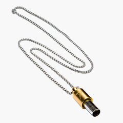 Lovetuner bronze 528Hz breathing necklace with gold hummingbird logo on stainless steel box chain