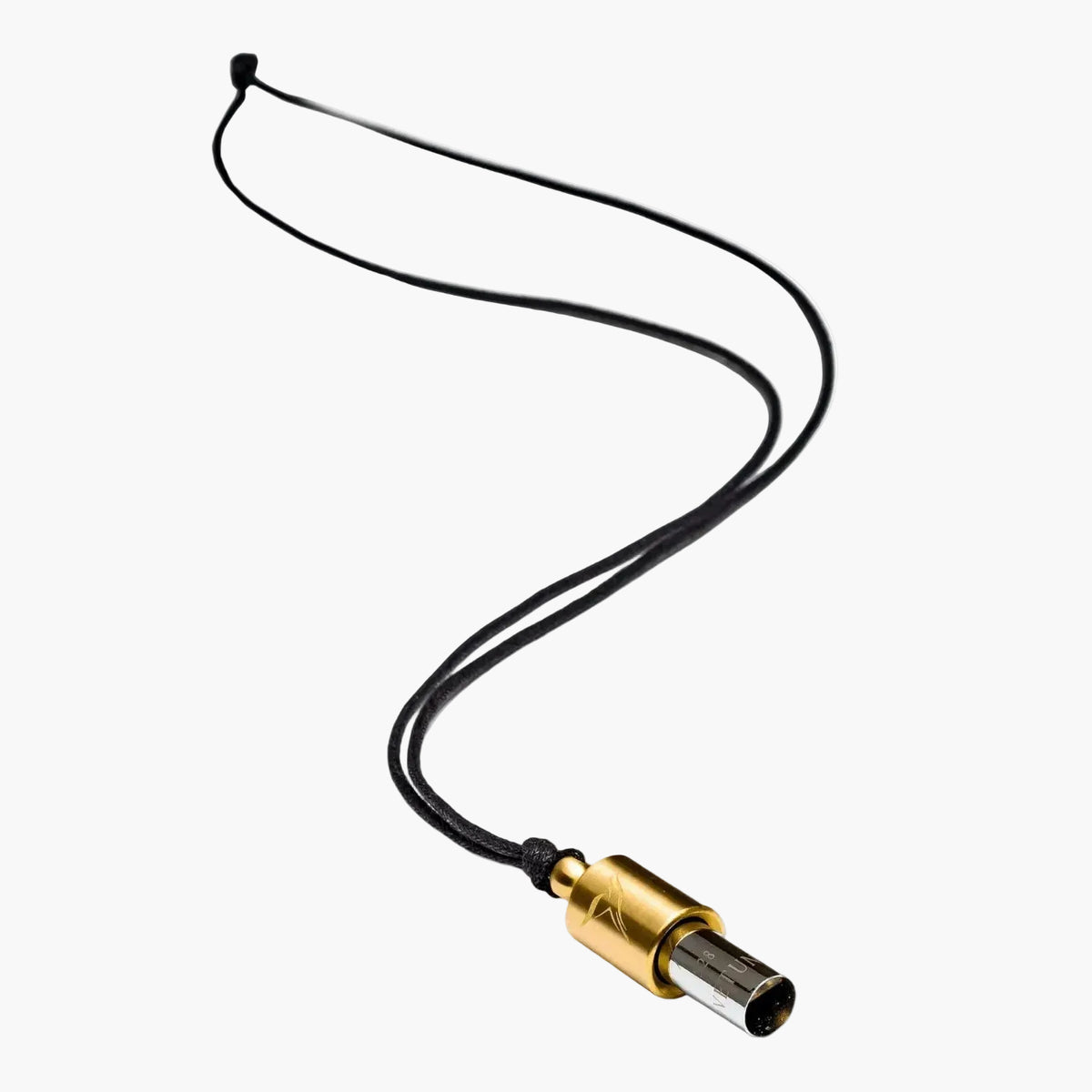 Lovetuner bronze 528Hz breathing necklace with gold hummingbird logo on a waxed cotton cord necklace