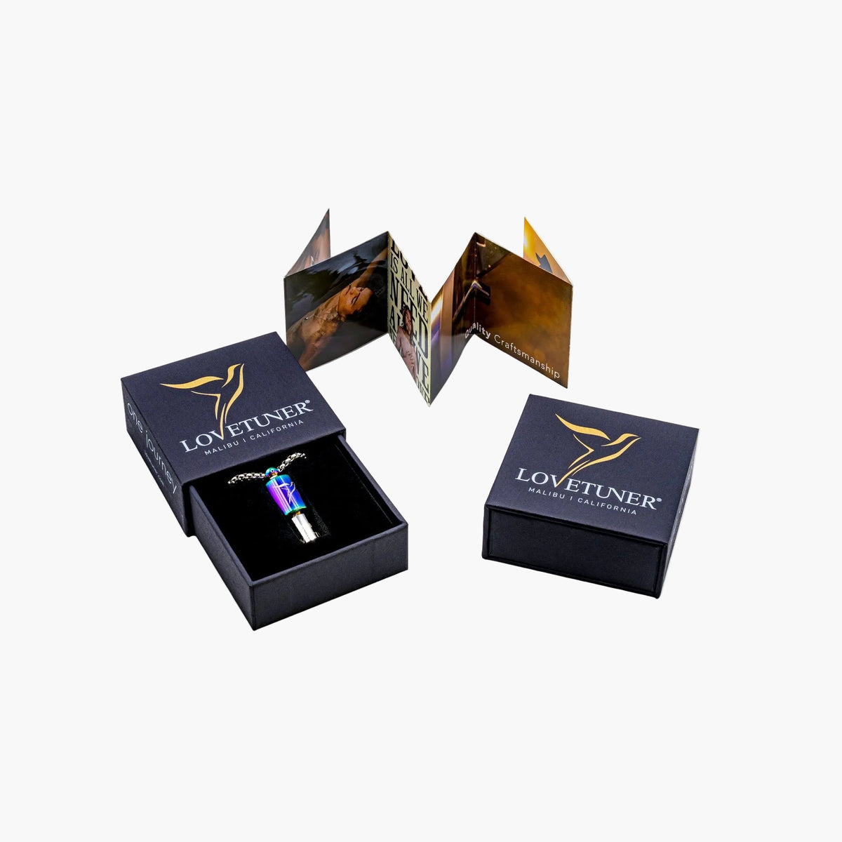 Lovetuner viola 528Hz breathing necklace in signature gift box with brand leaflet