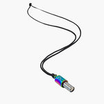 Lovetuner viola 528Hz breathing necklace with Lovetuner logo on waxed cotton cord necklace