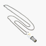Lovetuner white 528Hz breathing necklace with Lovetuner logo on stainless steel box chain