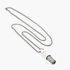 Lovetuner white 528Hz breathing necklace with Lovetuner logo on stainless steel box chain