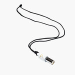 Lovetuner white 528Hz breathing necklace with Lovetuner logo on waxed cotton cord necklace