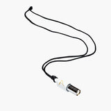 Lovetuner white 528Hz breathing necklace with Lovetuner logo on waxed cotton cord necklace
