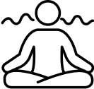 Simple black line drawing of a person meditating