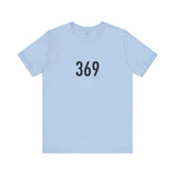 Light blue t-shirt with '369' printed on a white background