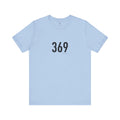 Light blue t-shirt with '369' printed on a white background