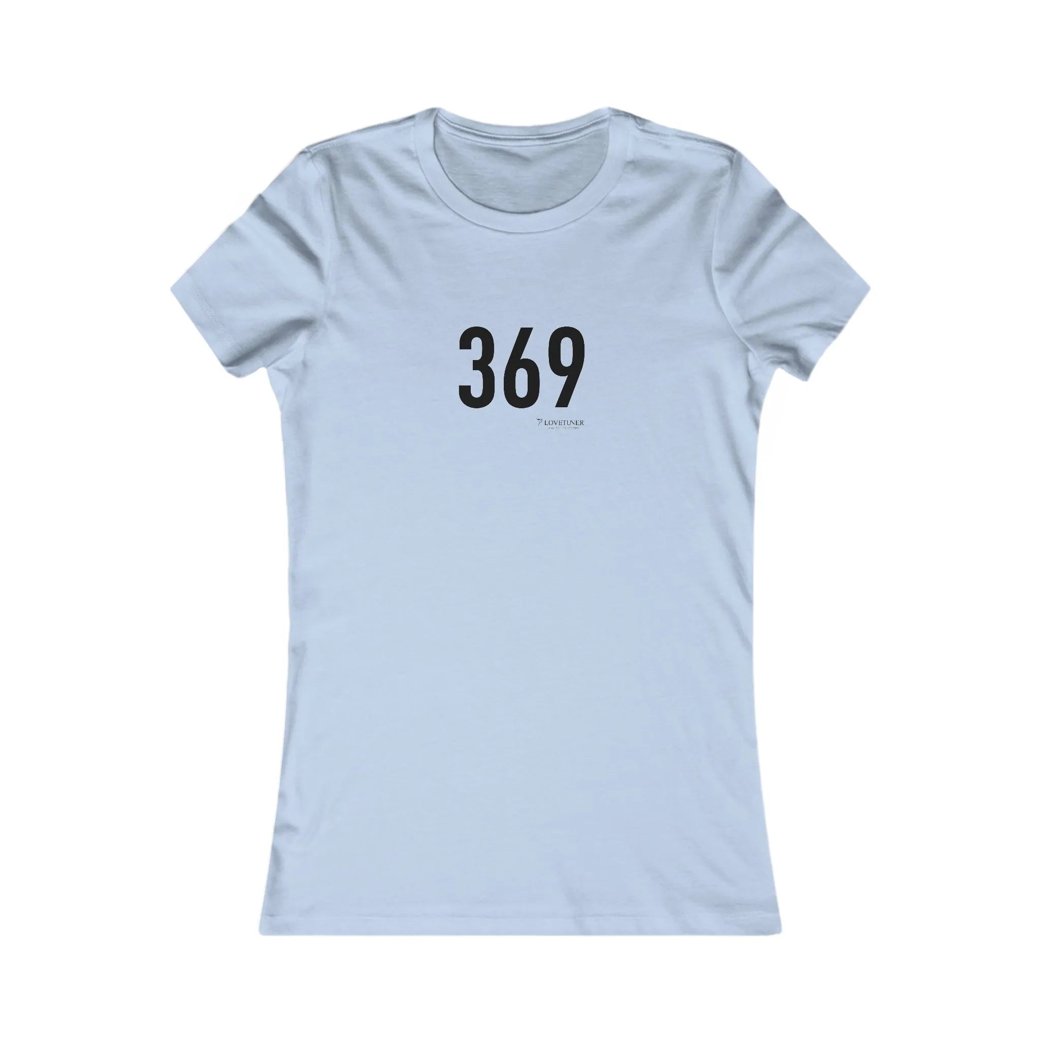 Light blue t-shirt with black text '369' on a white background