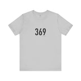 Gray t-shirt with '369' printed on a white background