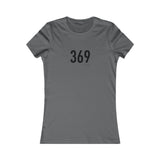 Gray t-shirt with the number 369 printed on a white background
