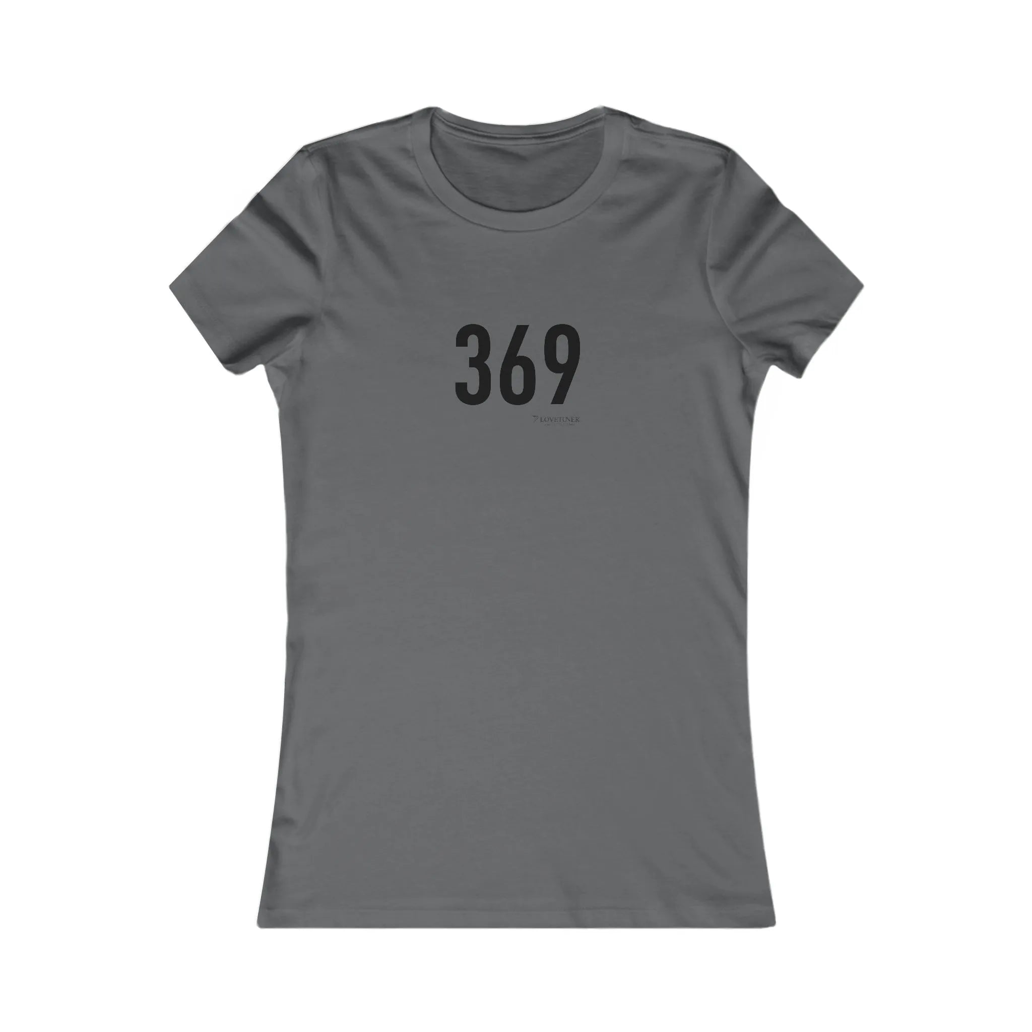 Gray t-shirt with the number 369 printed on a white background