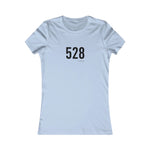 Light blue t-shirt with black text '528' on a white background