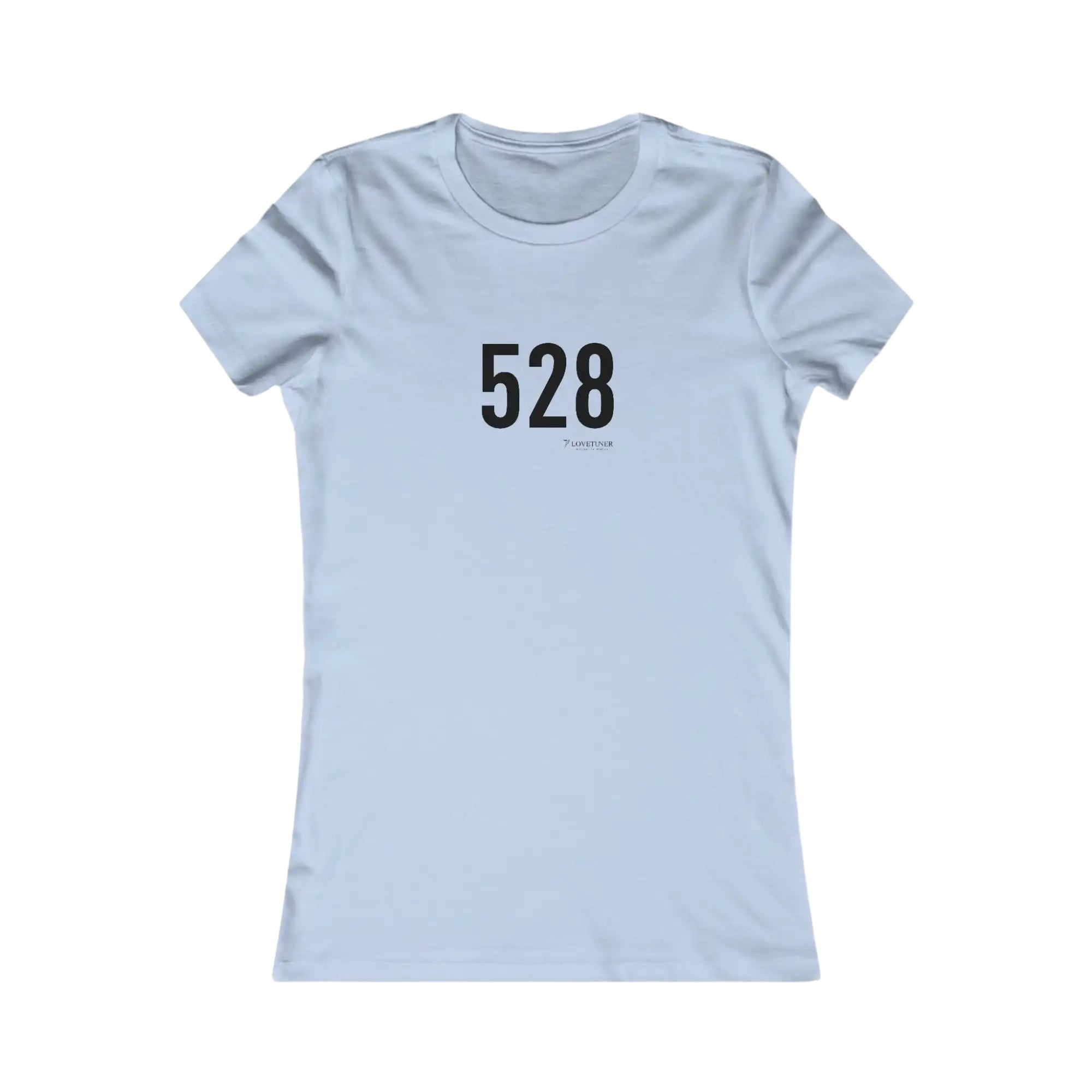Light blue t-shirt with black text '528' on a white background