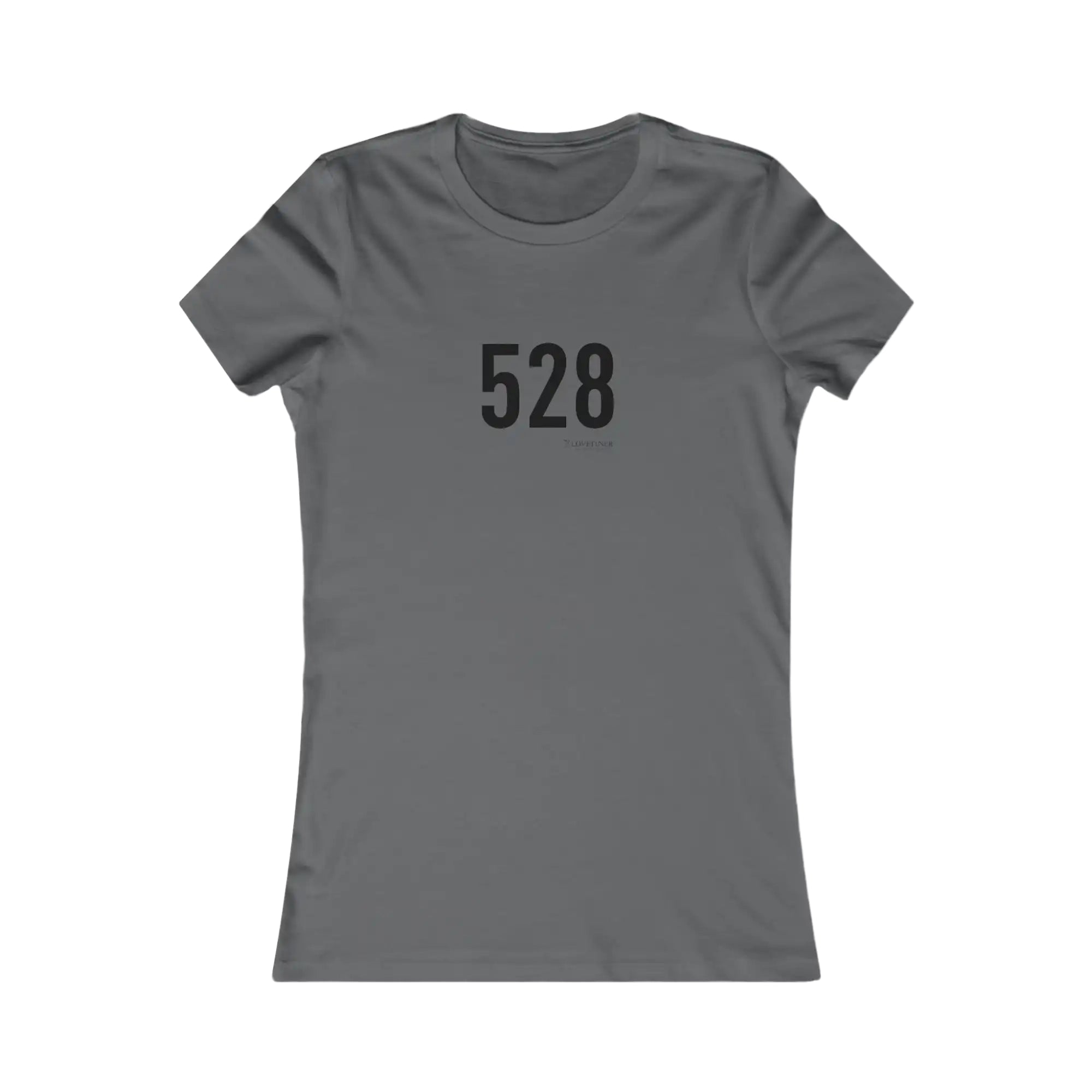 Gray t-shirt with the number 528 on a white background