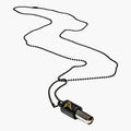 Necklace with a black cylindrical pendant Lovetuner whistle with a ball chain necklace on a white background