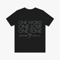 Charger l'image dans la visionneuse de la galerie, Black t-shirt with 'One World One Love One Tone' text and Lovetuner logo on a white background
