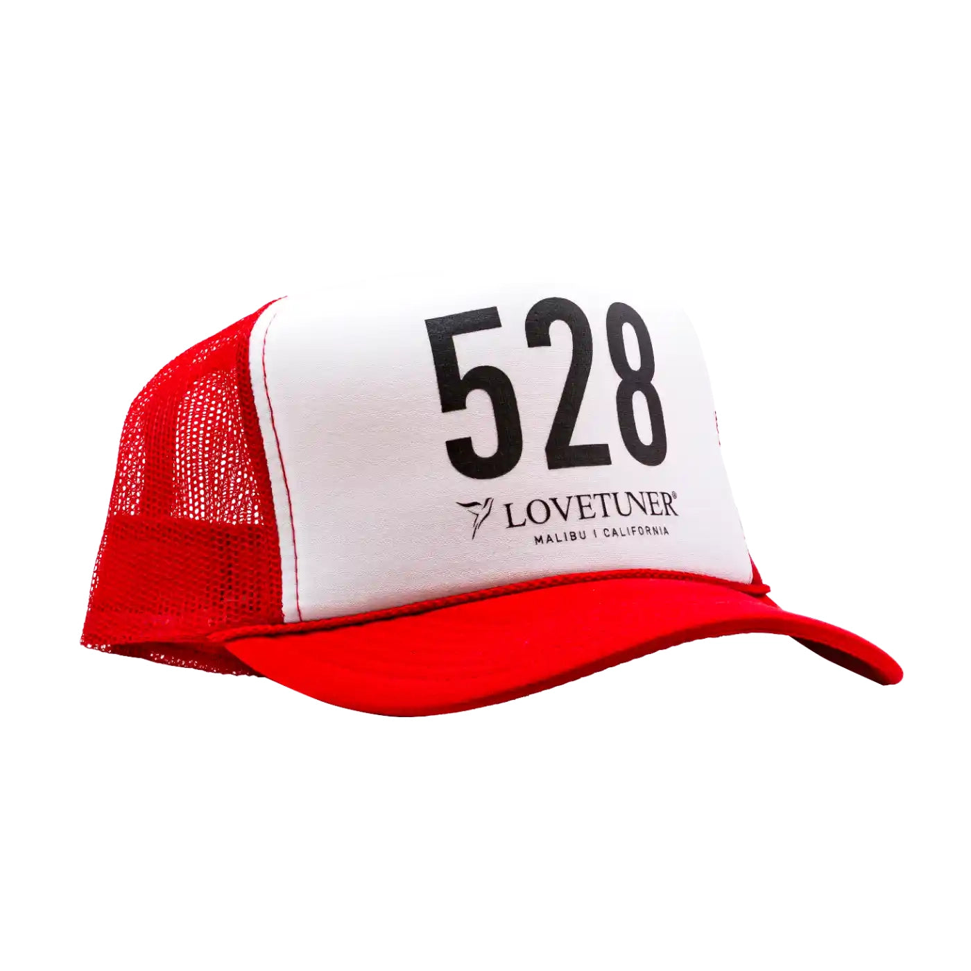 Red and white cap with '528' and 'LOVETUNER' logo on a white background