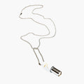 Necklace with a white cylindrical Lovetuner with a ball chain necklace on a white background